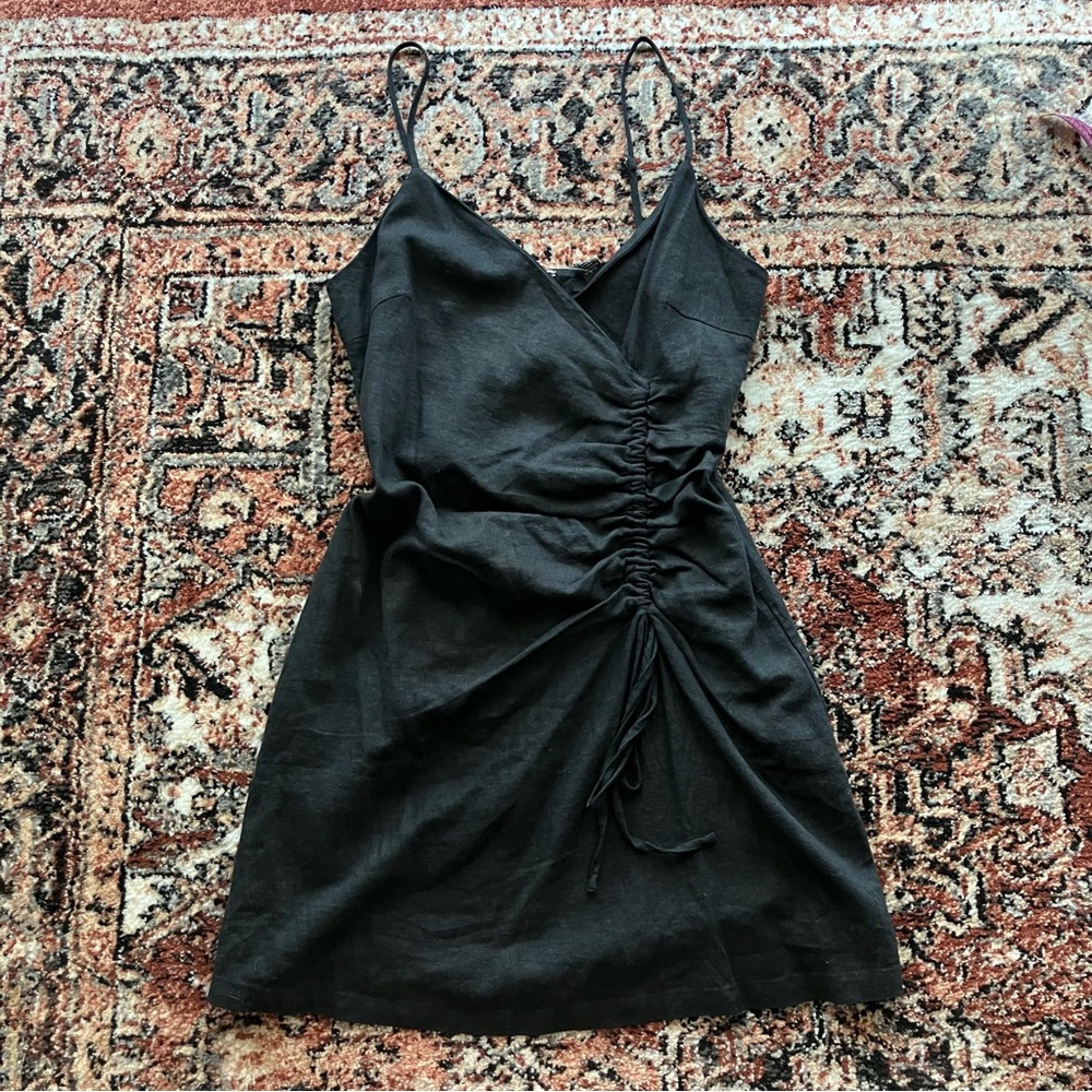 LINEN BLEND ruched mini dress size medium black